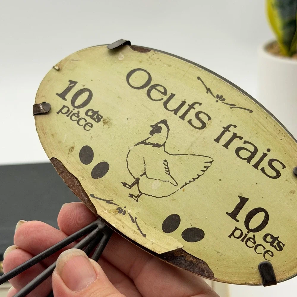 French Country Wire 6 Egg Holder Oeufs Frais Hen Metal Sign Farmhouse